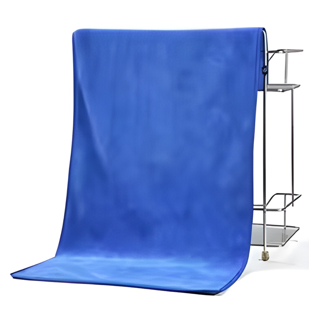 Blue microfibre salon towel hanging on a towel rack