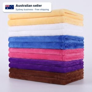 Microfibre salon towels in white, cream, blue, pink, purple and brown