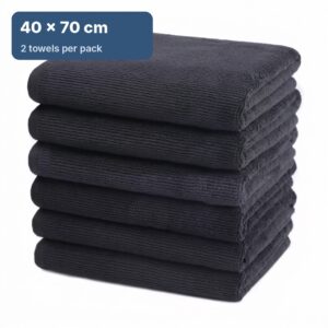 Black microfibre salon towels, 40 × 70 cm, 2 towels per pack