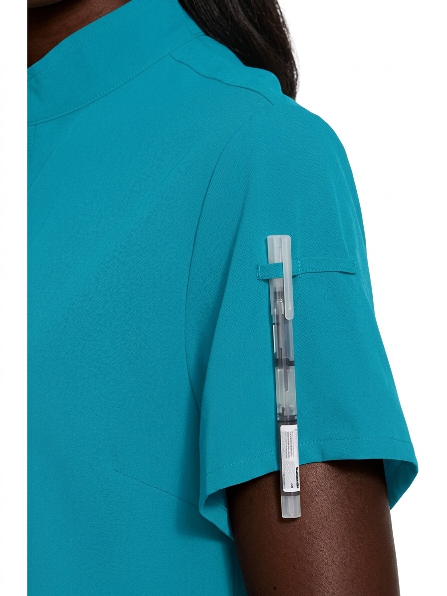 Scrub top sleeve with pen loop