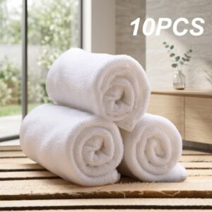 Pack of 10 white microfibre salon towels, rolled