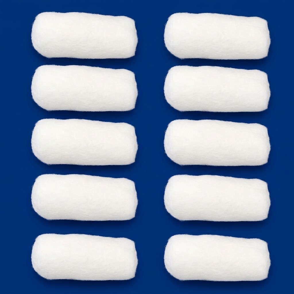 10 rolled white salon towels laid out in two rows